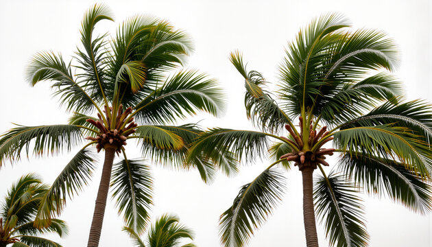 Tall palm trees swaying gently against a cloudy sky  