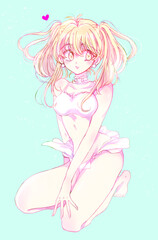 水着の女性　ツインテール　金髪