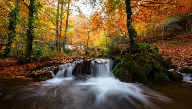A Small Waterfall In The Forest Autumn Season Seven Lakes Yedigoller National Park Waterfall Bolu City Turkey