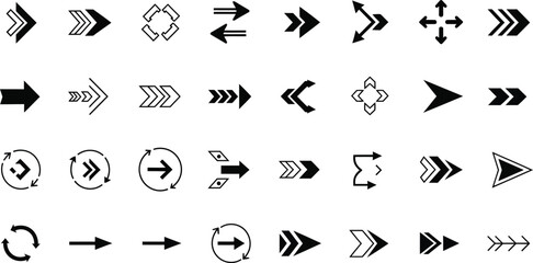 Naklejka premium Arrows Collection Set in Black and White, Directional Sign Design Elements, Simple Style