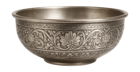 A decorative shallow tin bowl with intricate designs, perfect for holding keys at home.