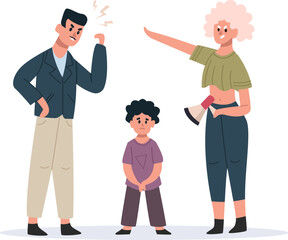 Parents arguing in front of sad child at home