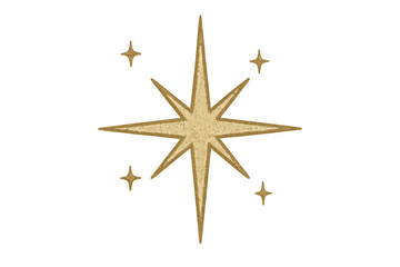 Fototapeta premium Golden glitter twelve-point star and smaller stars shimmering, adding festive sparkle to christmas designs