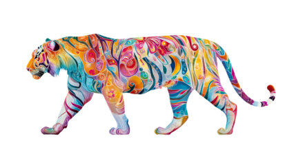 Abstract Tiger Animal Art Vibrant Color Forms, cut out transparent