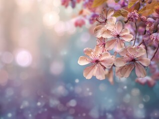 Delicate cherry blossoms soft light pastel background spring dreamlike scene gentle bokeh ethereal floral display natural beauty