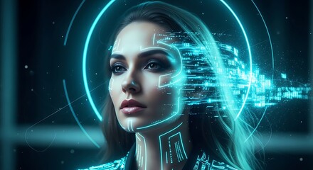 Futuristic Portrait of a Cybernetic Woman with Glowing Elements.