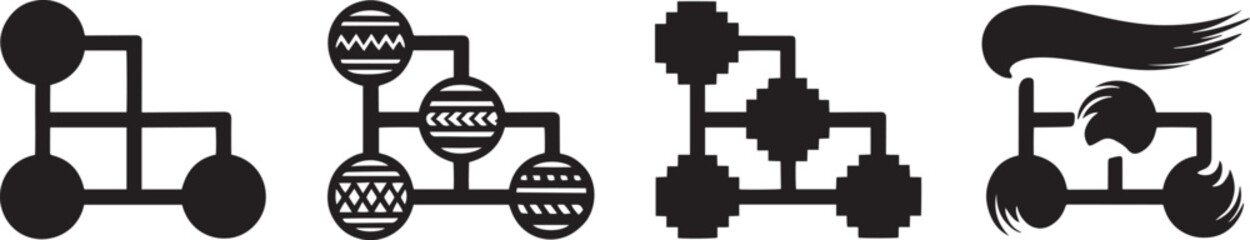 Diverse set of branching diagram vector icons in multiple styles, representing connections and hierarchy