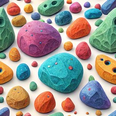 Group of colorful rock on white background.