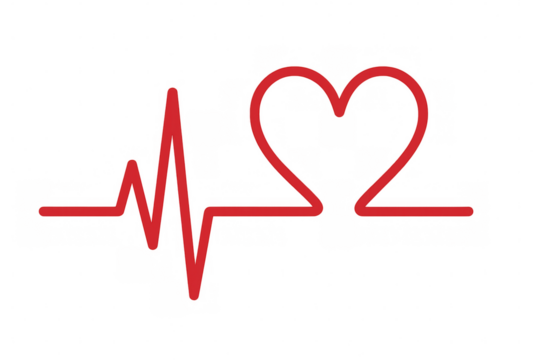 Heartbeat line forming heart shape on transparent background, illustrating health, medical cardiology, and love concepts