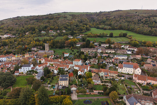 Aerial photography of Axbridge village in Somerset UK