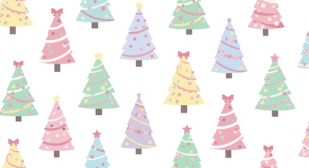 Cute Pastel Christmas Trees Seamless Pattern.