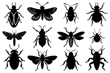 Insect Silhouette Vector Icons Pack Isolated on White Background