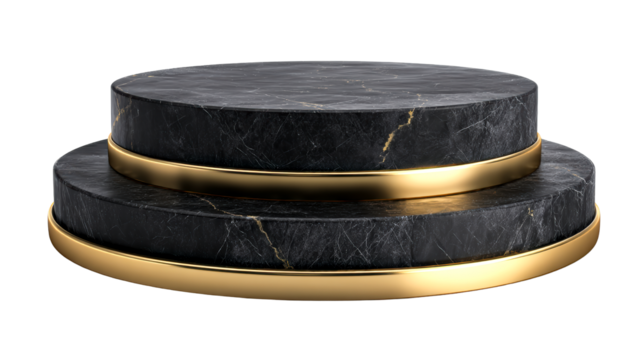 Two Tiered Black Marble Pedestal with Gold Accent, cut out transparent