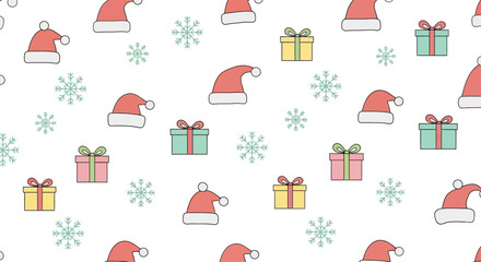 Christmas Holiday Celebration with Santa Hats and Gift Boxes.