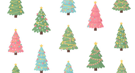A charming collection of colorful Christmas trees in a repeating pattern.