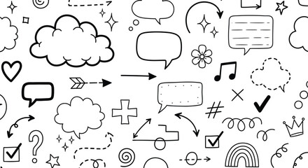 Hand Drawn Doodle Sketch Collection with Arrows, Clouds, Speech Bubbles on White