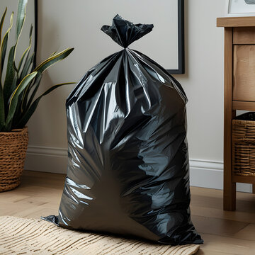 Black plastic garbage bags full of waste 