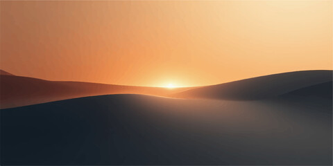 Serene desert landscape at sunset with warm golden light illuminating rolling dunes