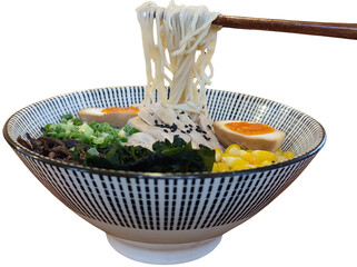 Noodles on chopsticks, isolated over transparent background