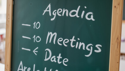 Obraz premium Chalkboard agenda with meetings and date listed in office space 