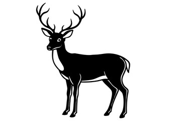 Fototapeta premium Deer with big antlers silhouette vector isolated on white background