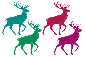 set of Deer with big antlers silhouette vector isolated on white background
