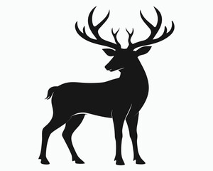 Deer with big antlers silhouette vector isolated on white background