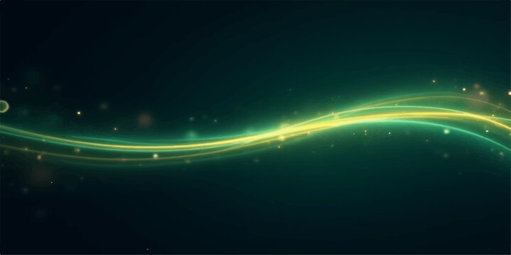 Abstract glowing green and yellow wave of light energy flowing through dark space