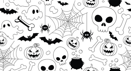 A festive and spooky pattern featuring classic Halloween icons and symbols for a playful and frightful celebration.