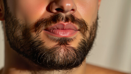 Obraz premium Close-up of man’s face with well-groomed beard and lips 