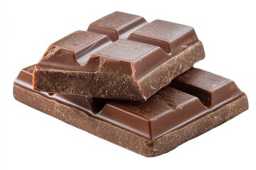 Smooth Dark Chocolate Squares Stacked Together on a White Background