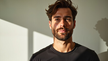 Obraz premium Young man with beard posing indoors in natural light 