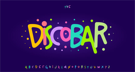 Quirky bouncy font logo alphabet festive disco playful typography, rounded witty lettering for kids birthday, carnival poster, joyful funny headlines, creative party title text. Vector colour typeset © artyway