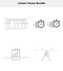 Line Art TShirts on Rack, Stopwatches, Chart, Keys on Transparent Background