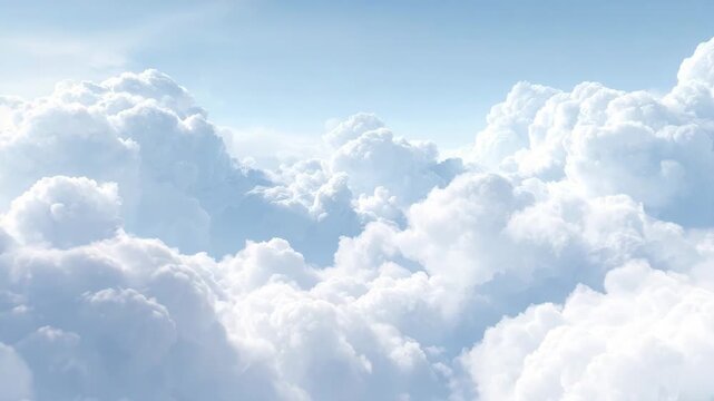 Beautiful fluffy white clouds in bright blue sky creating peaceful and dreamy atmosphere
