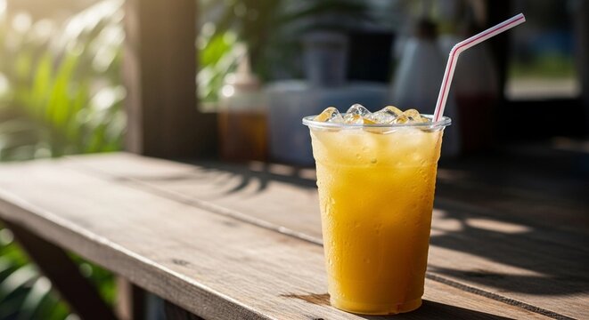 Cambodian Sugarcane Juice in Plastic Cup with Ice