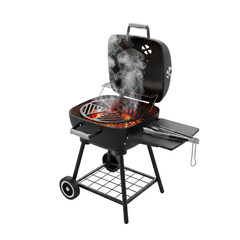 Charcoal Grill with Open Lid and Smoke isolated on a transparent background