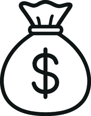 Money bag icon black and white illustration of wealth and finance