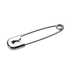 Silver safety pin with coiled end isolated on a transparent background