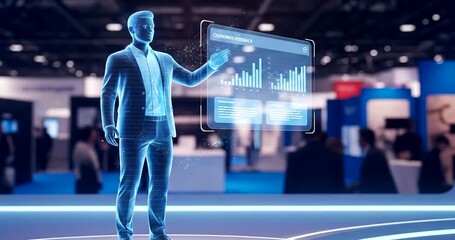 Futuristic businessman presenting data with a holographic projection - Powered by Adobe