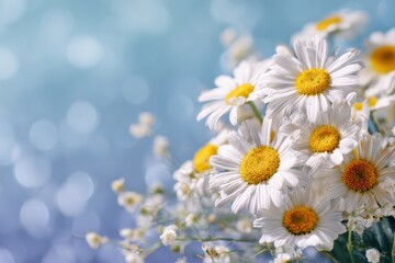 Bright Daisies in a Lively Arrangement Against a Blue Background for Cheerful Decoration
