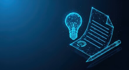A glowing digital lightbulb symbolizing an idea over a document