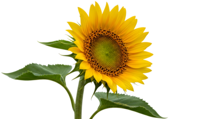 Vibrant Sunflower with Lush Green Foliage on Transparent Backdrop: A Captivating Botanical Image for Floral Arrangements, Garden Themes, and Sunny Spring Designs
