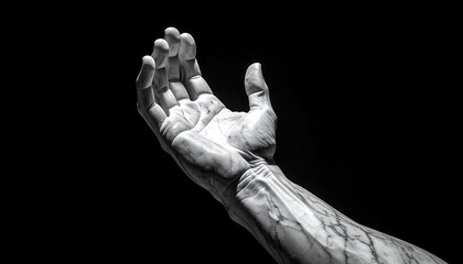 Detailed grayscale hand reaching upwards