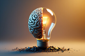 A creative light bulb with a brain inside, symbolizing innovation, intelligence, and the power of ideas