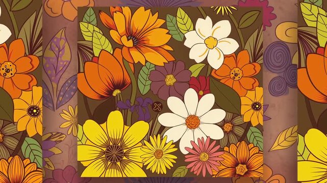 Animated retro 70s floral groovy pattern