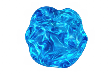 Abstract blue liquid blob with a glossy, flowing composition creating a dynamic visual, isolated on a transparent background