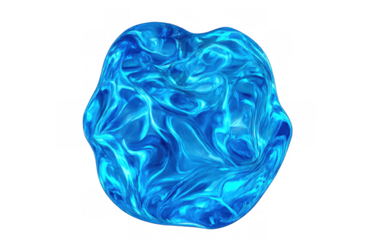 Abstract blue liquid blob with a glossy, flowing composition creating a dynamic visual, isolated on a transparent background