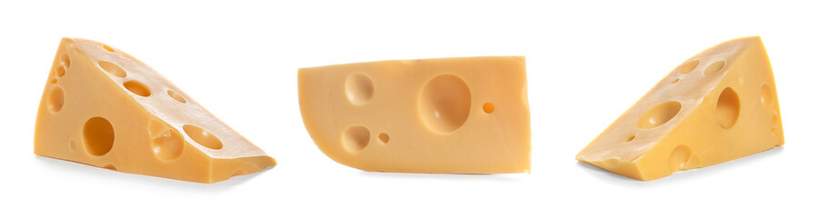 Set of tasty cheese on white background