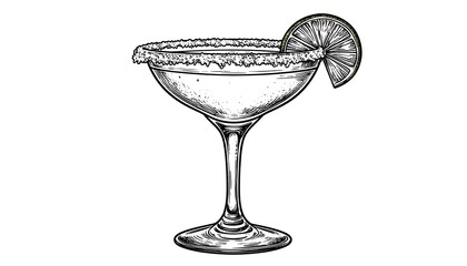 Detailed line drawing of a margarita cocktail